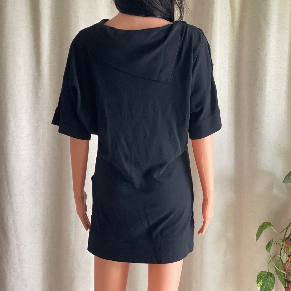 Lacoste + Malandrino Womens Black Cotton Modal Button Shoulder Tunic Dress S - Picture 4 of 8